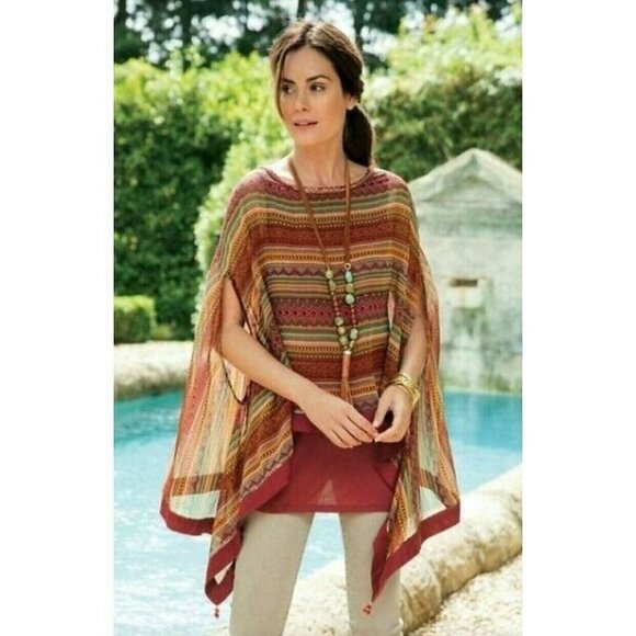 Soft Surroundings Gypset Beaded Layered Kimono Tunic Top S/M NWOT - Picture 2 of 7